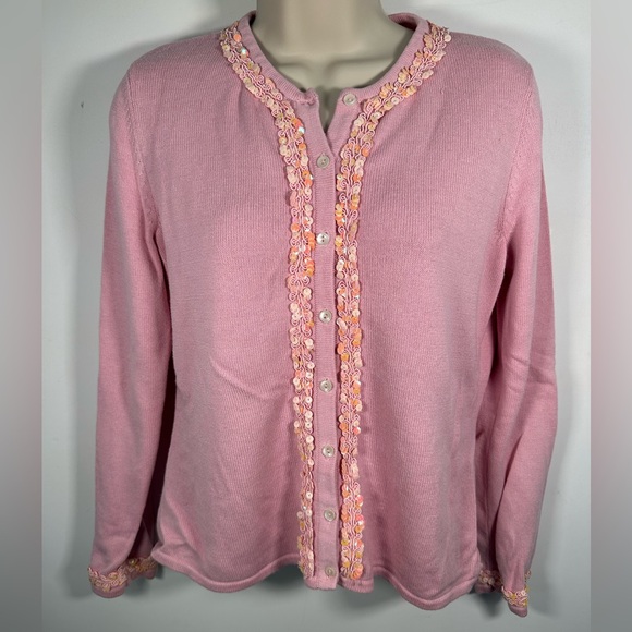 Liz Claiborne Sweaters - Liz Claiborne pink sequin women’s cardigan size medium